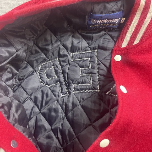 Vintage Holloway Varsity Jacket Mens Medium Red Wool Bomber Prep Lined USA - Picture 5 of 13